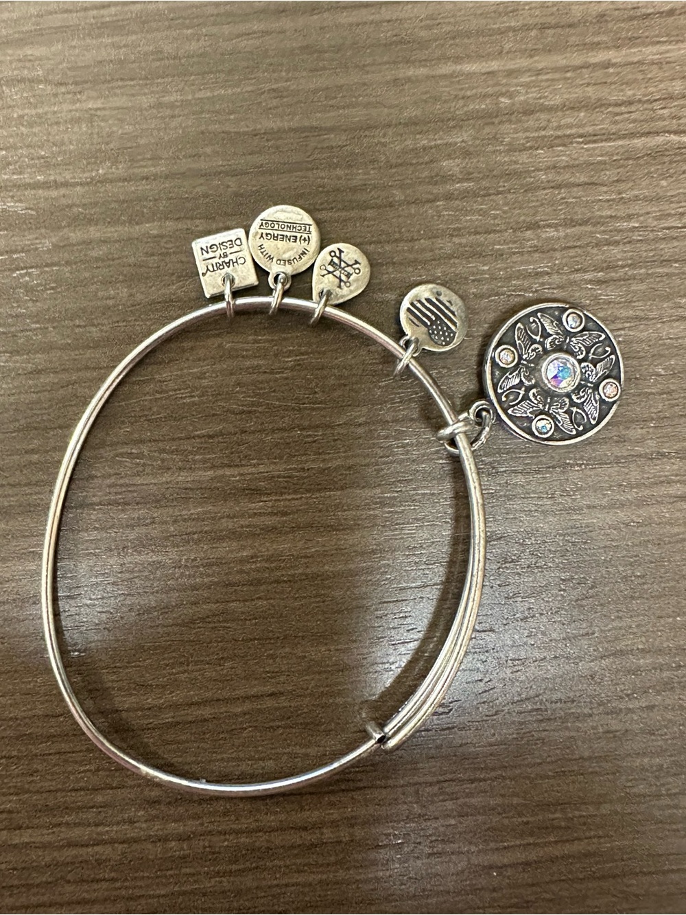 Alex and Ani Silver Toned Charm Bangle with Crystal Accents